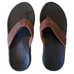 Reef Men’s Brown and Black Leather Upper Sandals Size 9 Cushion Phantom 2.0